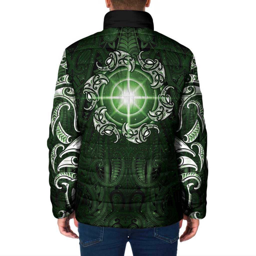 New Zealand Matariki Tupuarangi Padded Jacket Maori Moko Green Galaxy