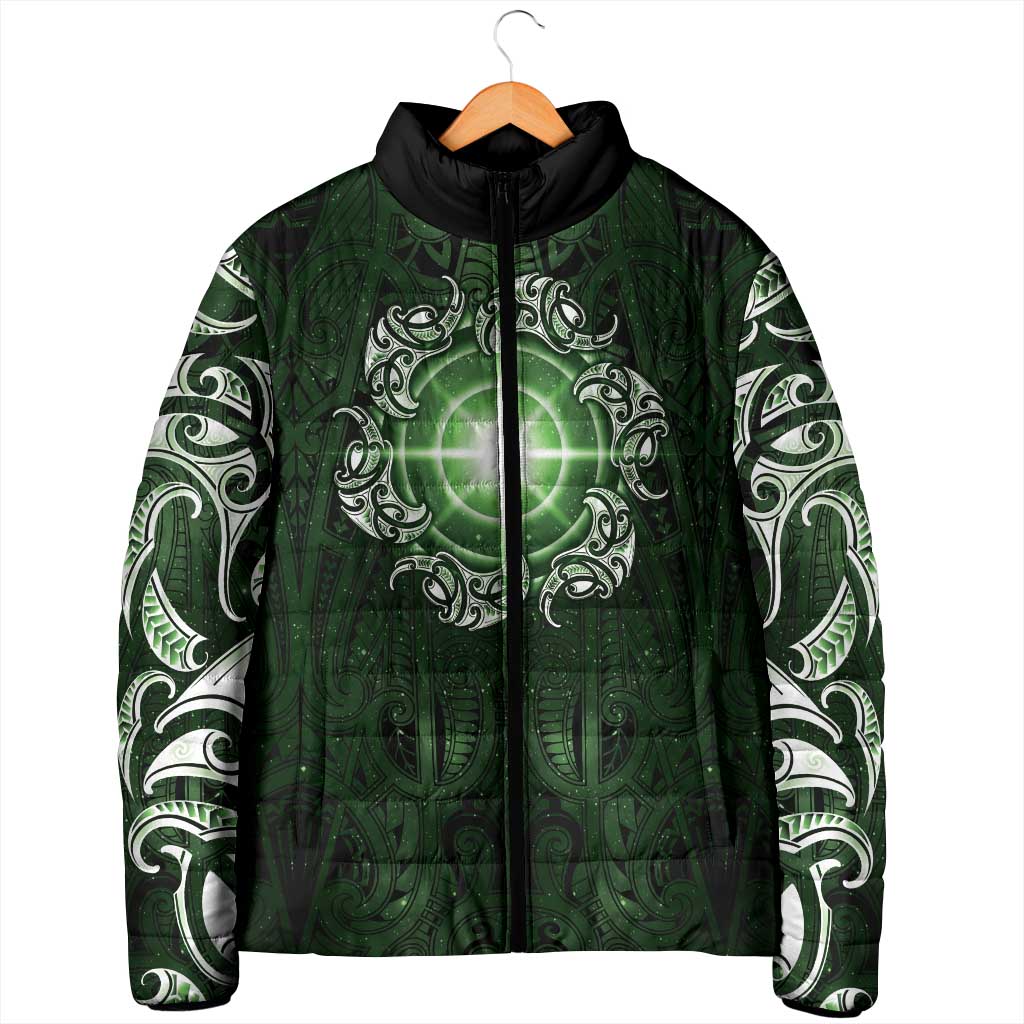 New Zealand Matariki Tupuarangi Padded Jacket Maori Moko Green Galaxy