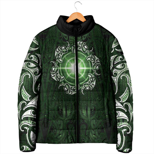 New Zealand Matariki Tupuarangi Padded Jacket Maori Moko Green Galaxy