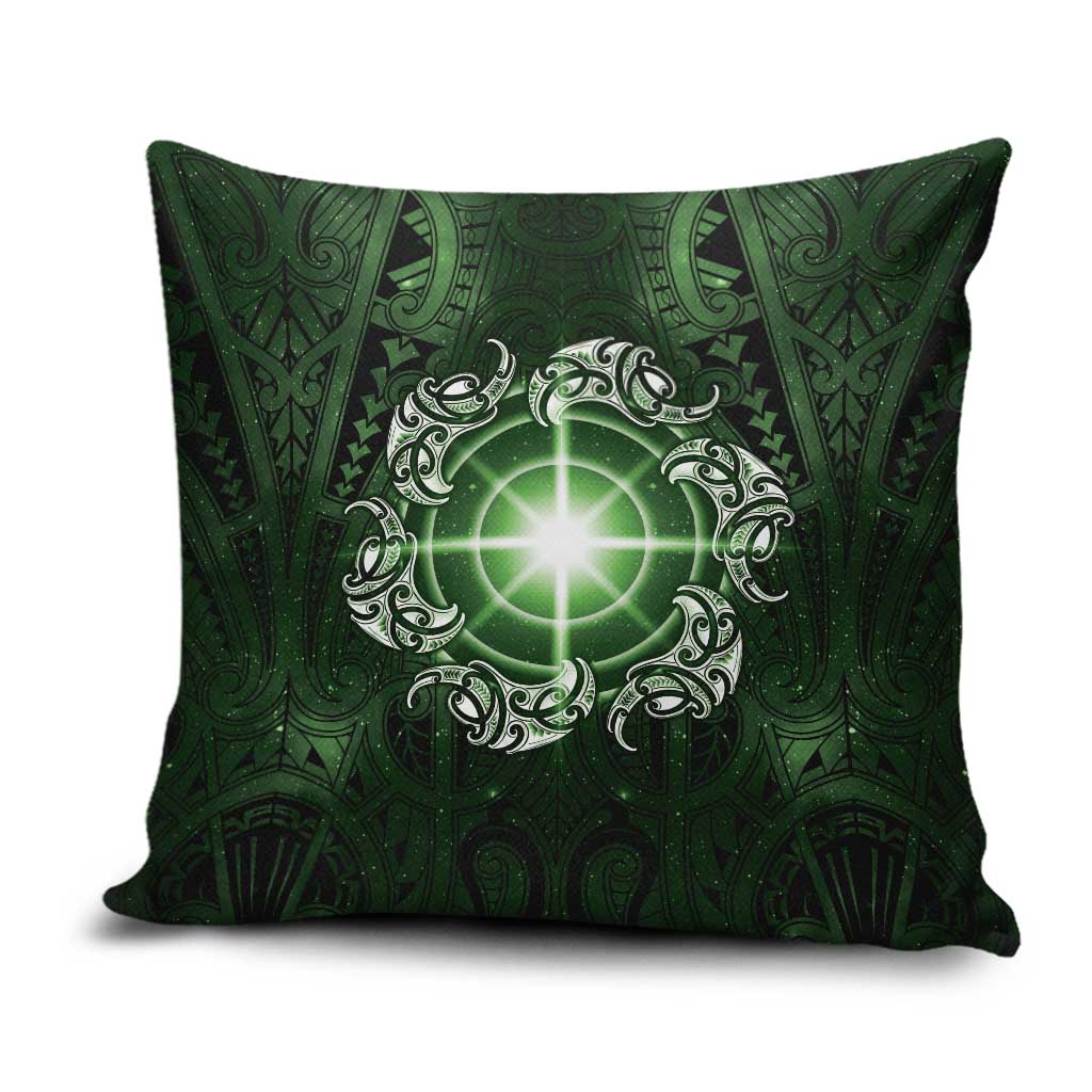 New Zealand Matariki Tupuarangi Pillow Cover Maori Moko Green Galaxy