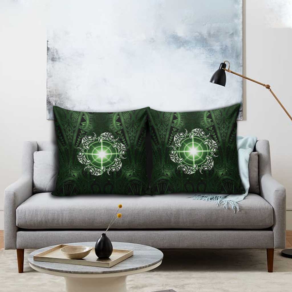 New Zealand Matariki Tupuarangi Pillow Cover Maori Moko Green Galaxy