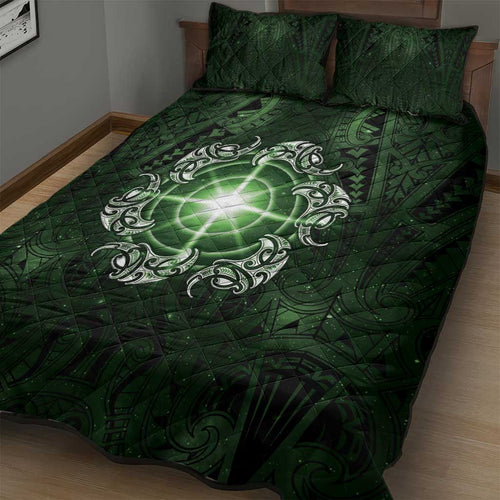 New Zealand Matariki Tupuarangi Quilt Bed Set Maori Moko Green Galaxy