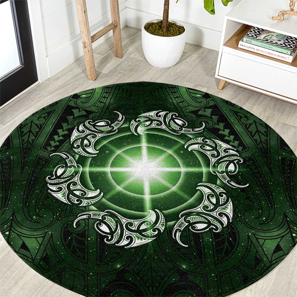 New Zealand Matariki Tupuarangi Round Carpet Maori Moko Green Galaxy