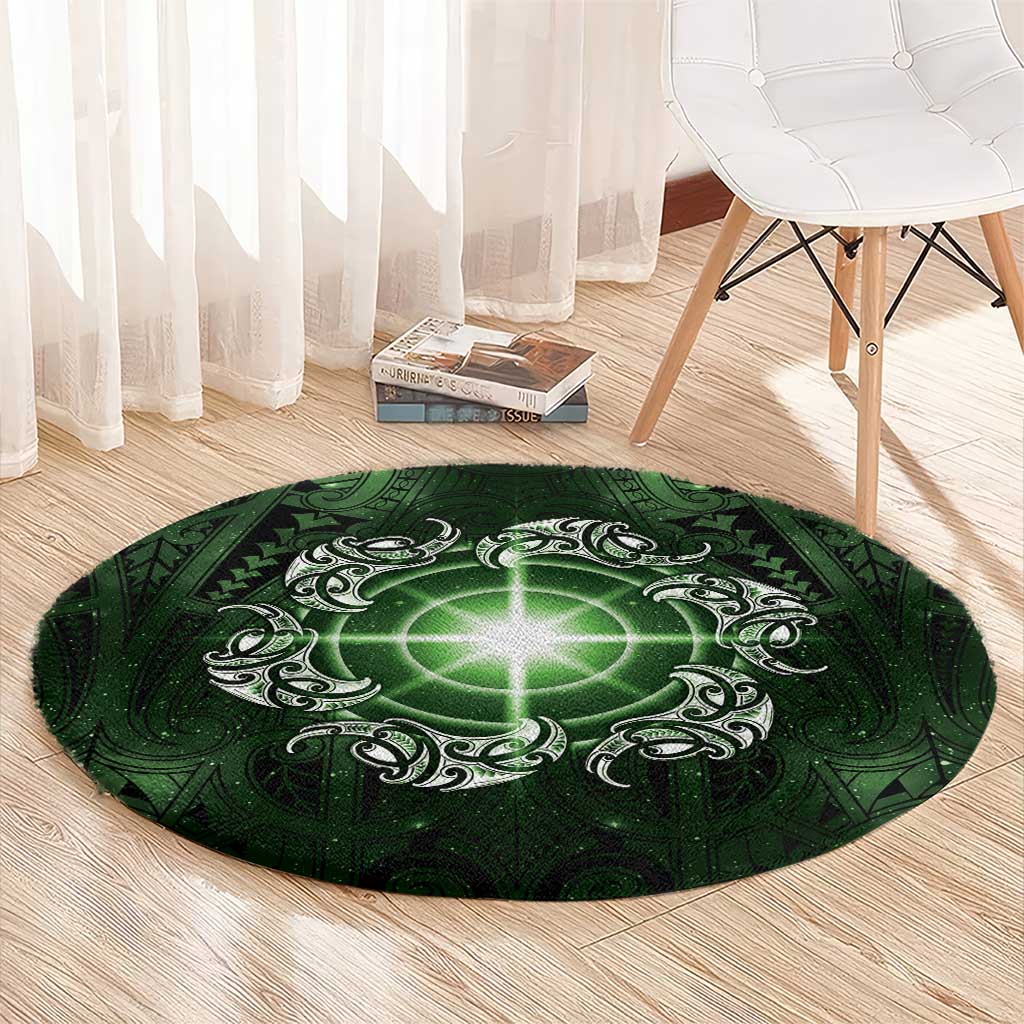 New Zealand Matariki Tupuarangi Round Carpet Maori Moko Green Galaxy