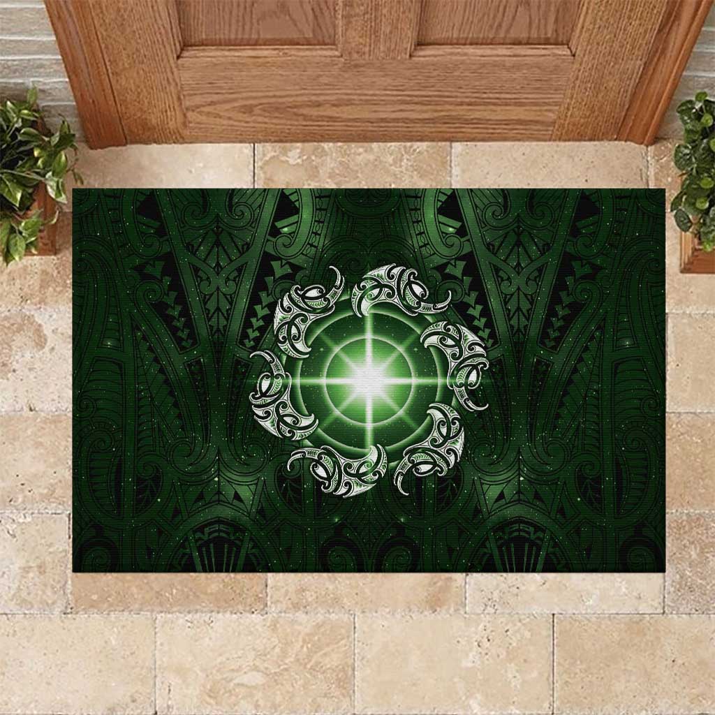 New Zealand Matariki Tupuarangi Rubber Doormat Maori Moko Green Galaxy