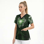 New Zealand Matariki Tupuarangi Scrub Top Maori Moko Green Galaxy