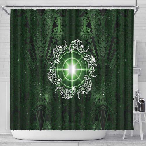 New Zealand Matariki Tupuarangi Shower Curtain Maori Moko Green Galaxy