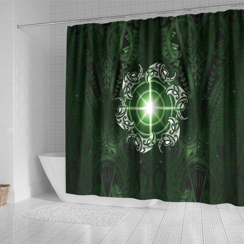 New Zealand Matariki Tupuarangi Shower Curtain Maori Moko Green Galaxy