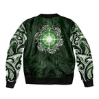 New Zealand Matariki Tupuarangi Sleeve Zip Bomber Jacket Maori Moko Green Galaxy