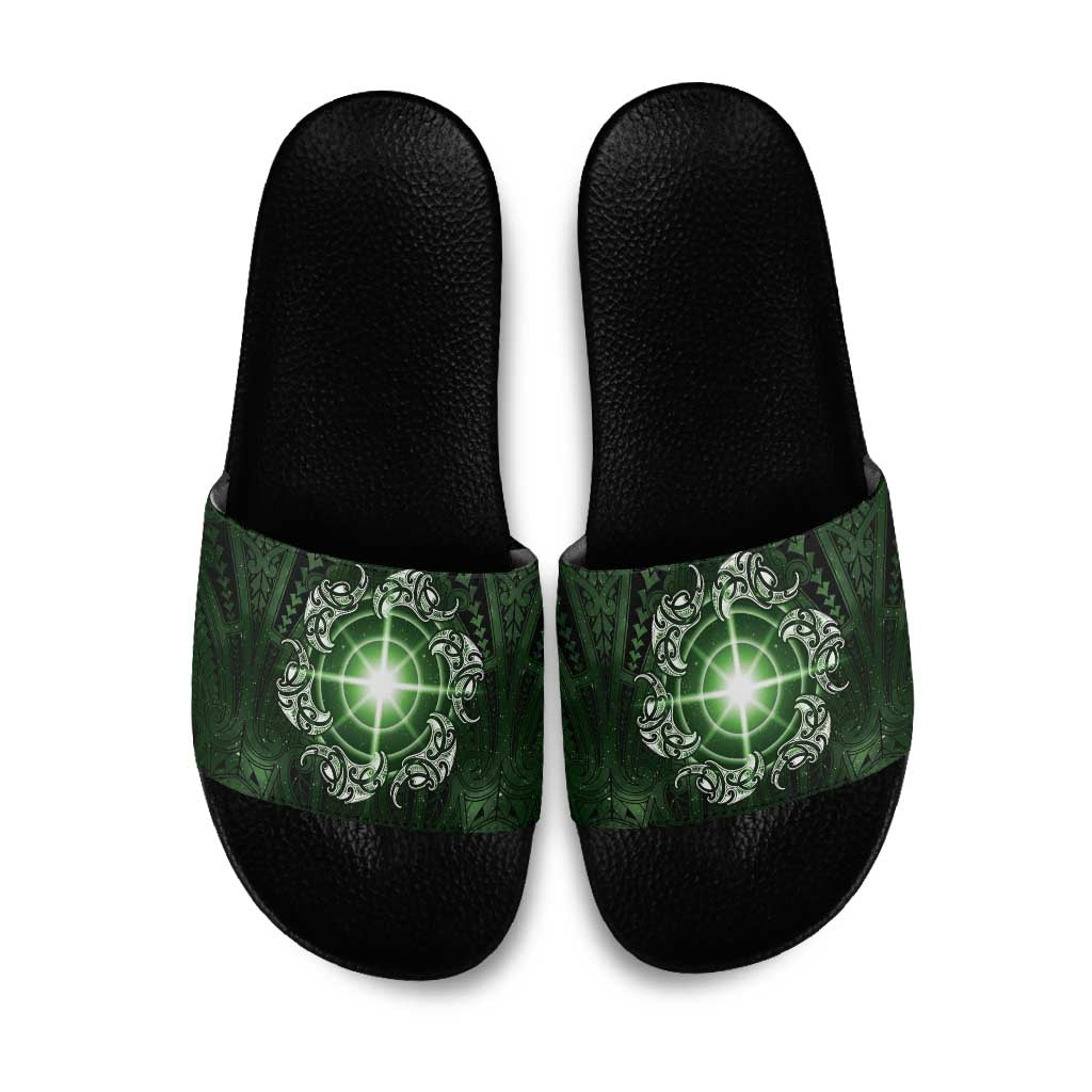 New Zealand Matariki Tupuarangi Slide Sandals Maori Moko Green Galaxy