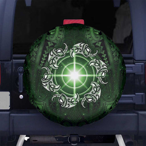 New Zealand Matariki Tupuarangi Spare Tire Cover Maori Moko Green Galaxy