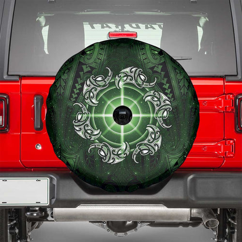 New Zealand Matariki Tupuarangi Spare Tire Cover Maori Moko Green Galaxy