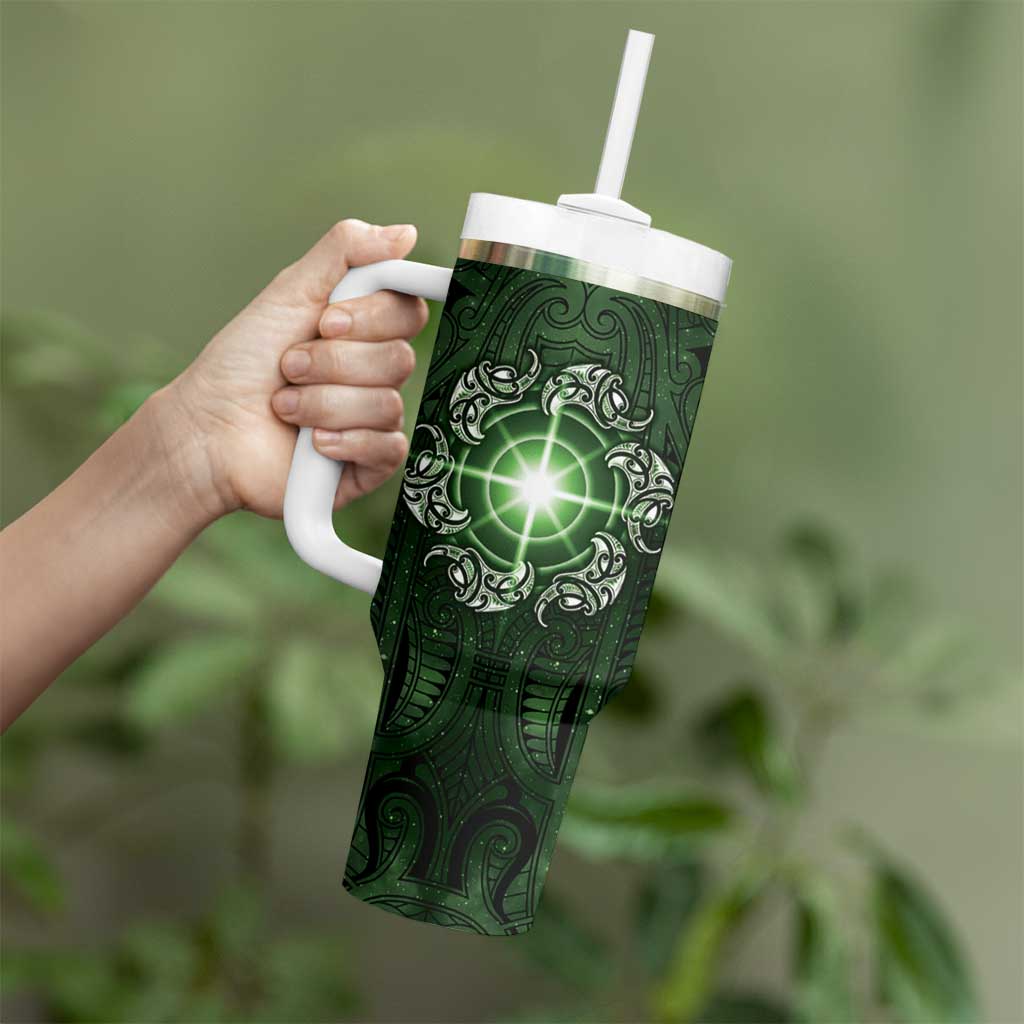 New Zealand Matariki Tupuarangi Tumbler With Handle Maori Moko Green Galaxy