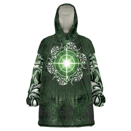 New Zealand Matariki Tupuarangi Wearable Blanket Hoodie Maori Moko Green Galaxy