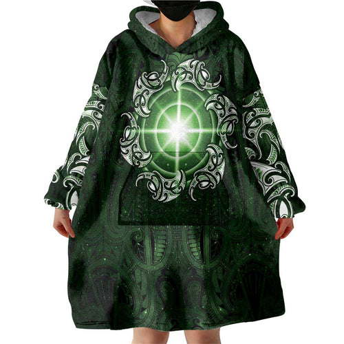 New Zealand Matariki Tupuarangi Wearable Blanket Hoodie Maori Moko Green Galaxy