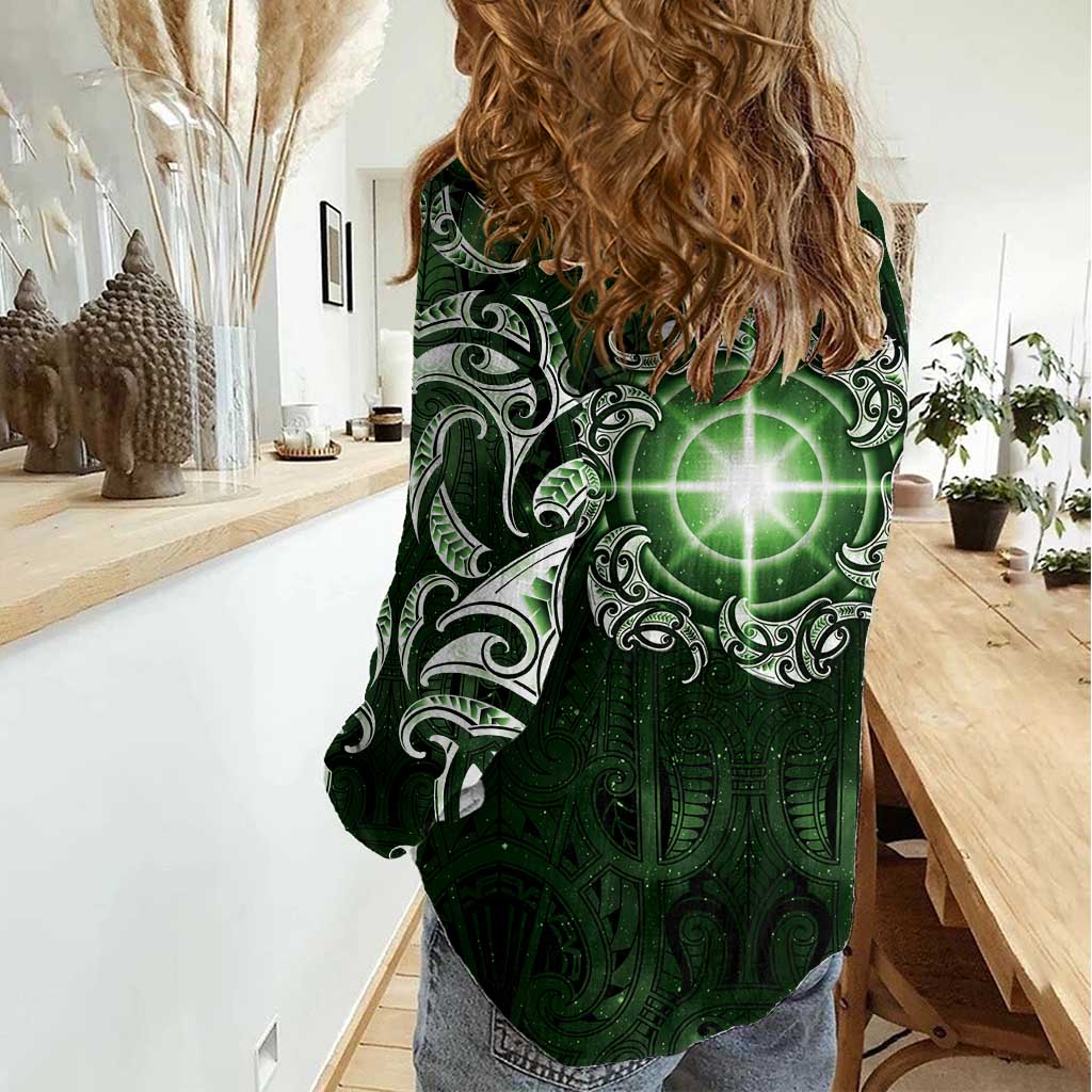New Zealand Matariki Tupuarangi Women Casual Shirt Maori Moko Green Galaxy