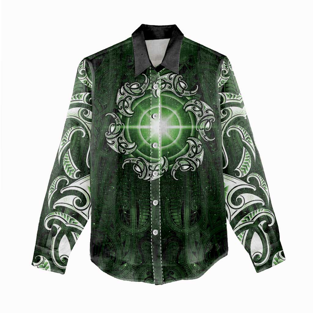 New Zealand Matariki Tupuarangi Women Casual Shirt Maori Moko Green Galaxy