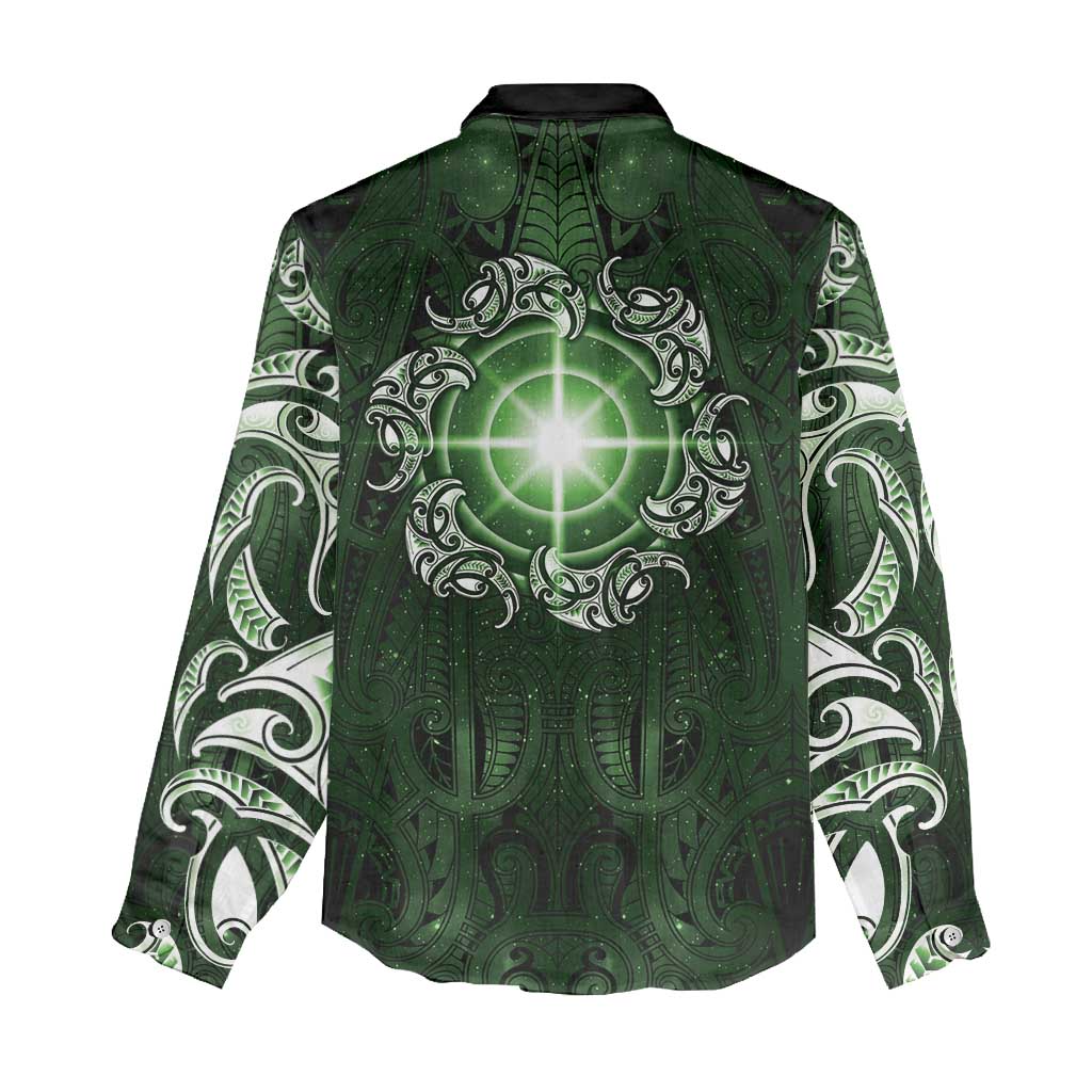 New Zealand Matariki Tupuarangi Women Casual Shirt Maori Moko Green Galaxy