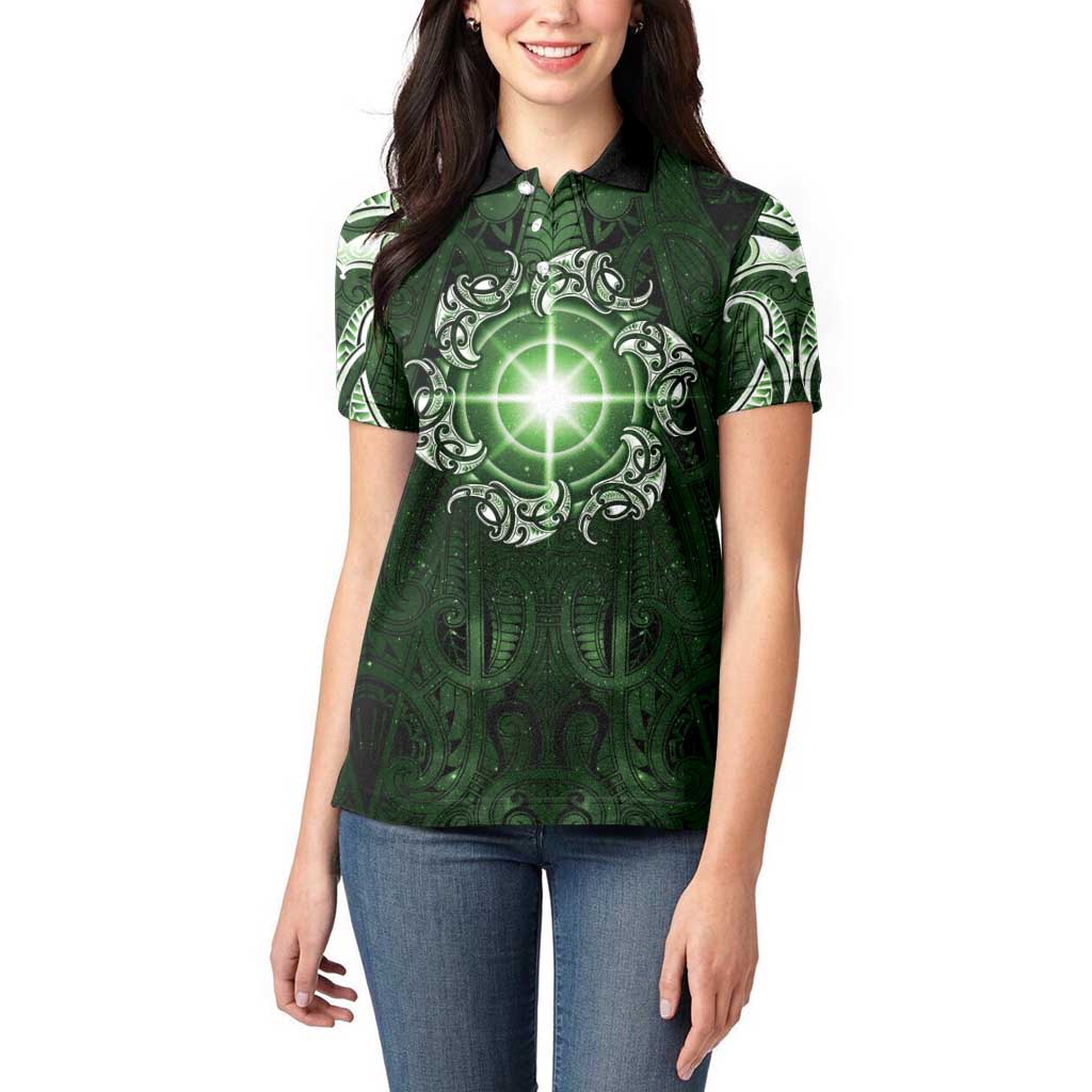 New Zealand Matariki Tupuarangi Women Polo Shirt Maori Moko Green Galaxy