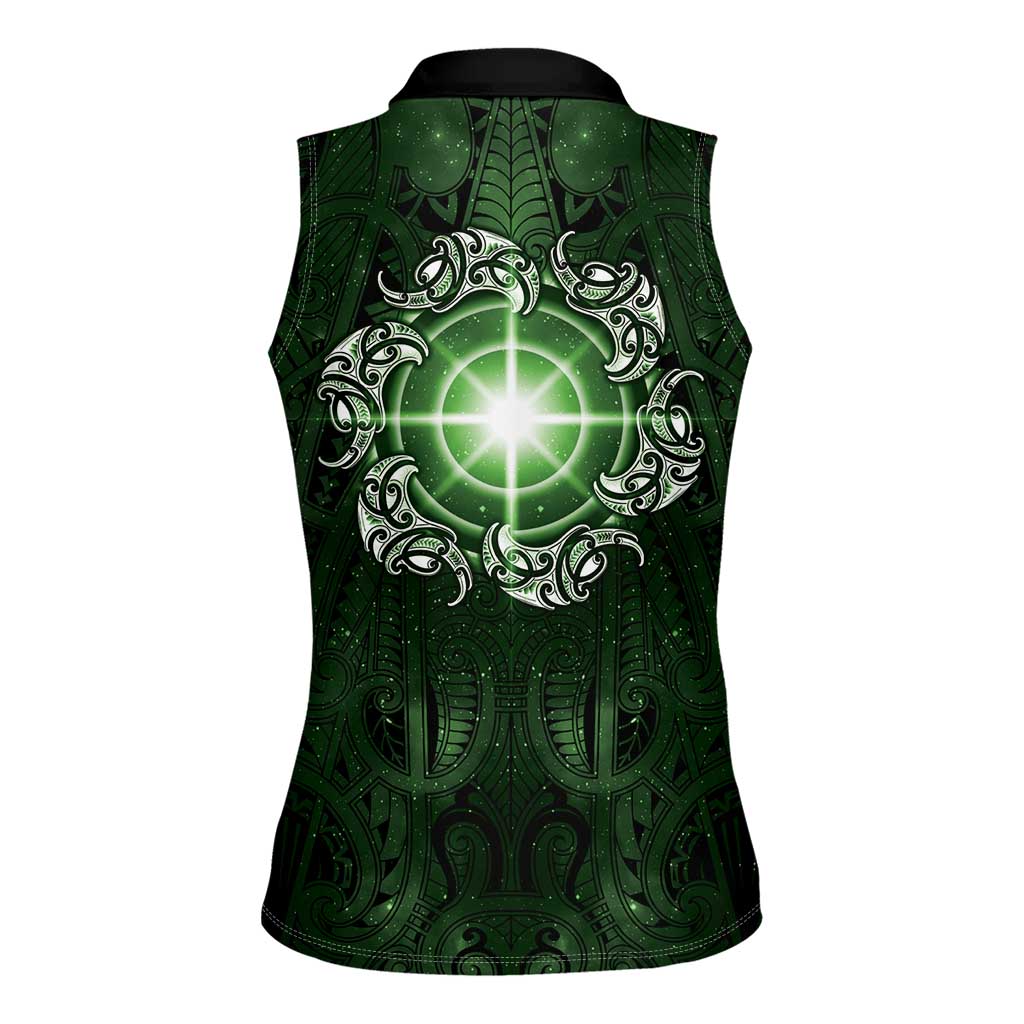 New Zealand Matariki Tupuarangi Women Sleeveless Polo Shirt Maori Moko Green Galaxy