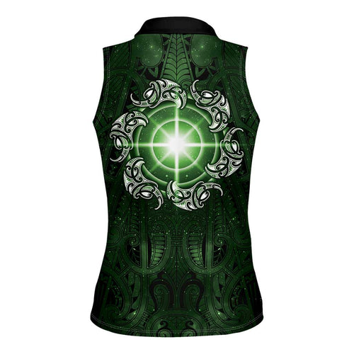 New Zealand Matariki Tupuarangi Women Sleeveless Polo Shirt Maori Moko Green Galaxy