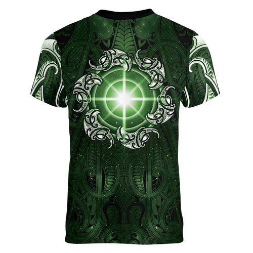 New Zealand Matariki Tupuarangi Women V-Neck T-Shirt Maori Moko Green Galaxy