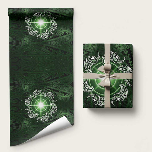 New Zealand Matariki Tupuarangi Wrapping Paper Maori Moko Green Galaxy