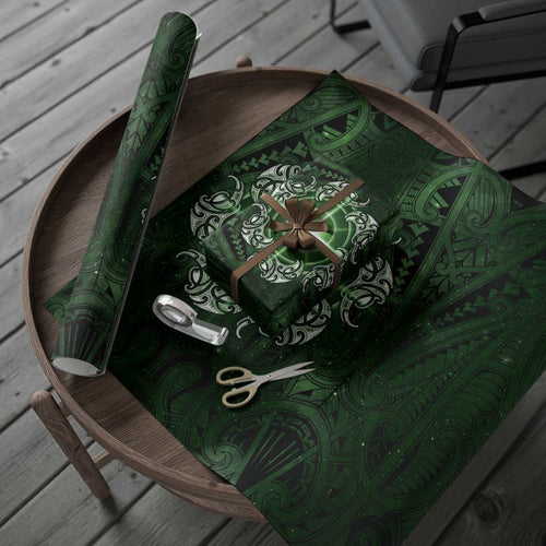 New Zealand Matariki Tupuarangi Wrapping Paper Maori Moko Green Galaxy