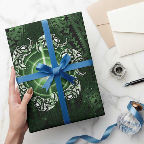 New Zealand Matariki Tupuarangi Wrapping Paper Maori Moko Green Galaxy