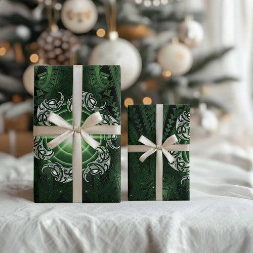 New Zealand Matariki Tupuarangi Wrapping Paper Maori Moko Green Galaxy