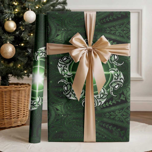 New Zealand Matariki Tupuarangi Wrapping Paper Maori Moko Green Galaxy