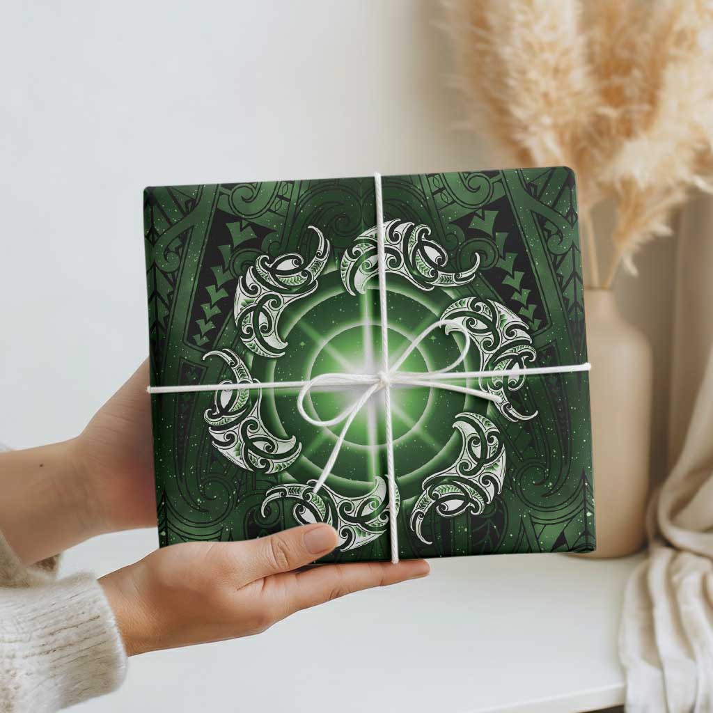 New Zealand Matariki Tupuarangi Wrapping Paper Maori Moko Green Galaxy