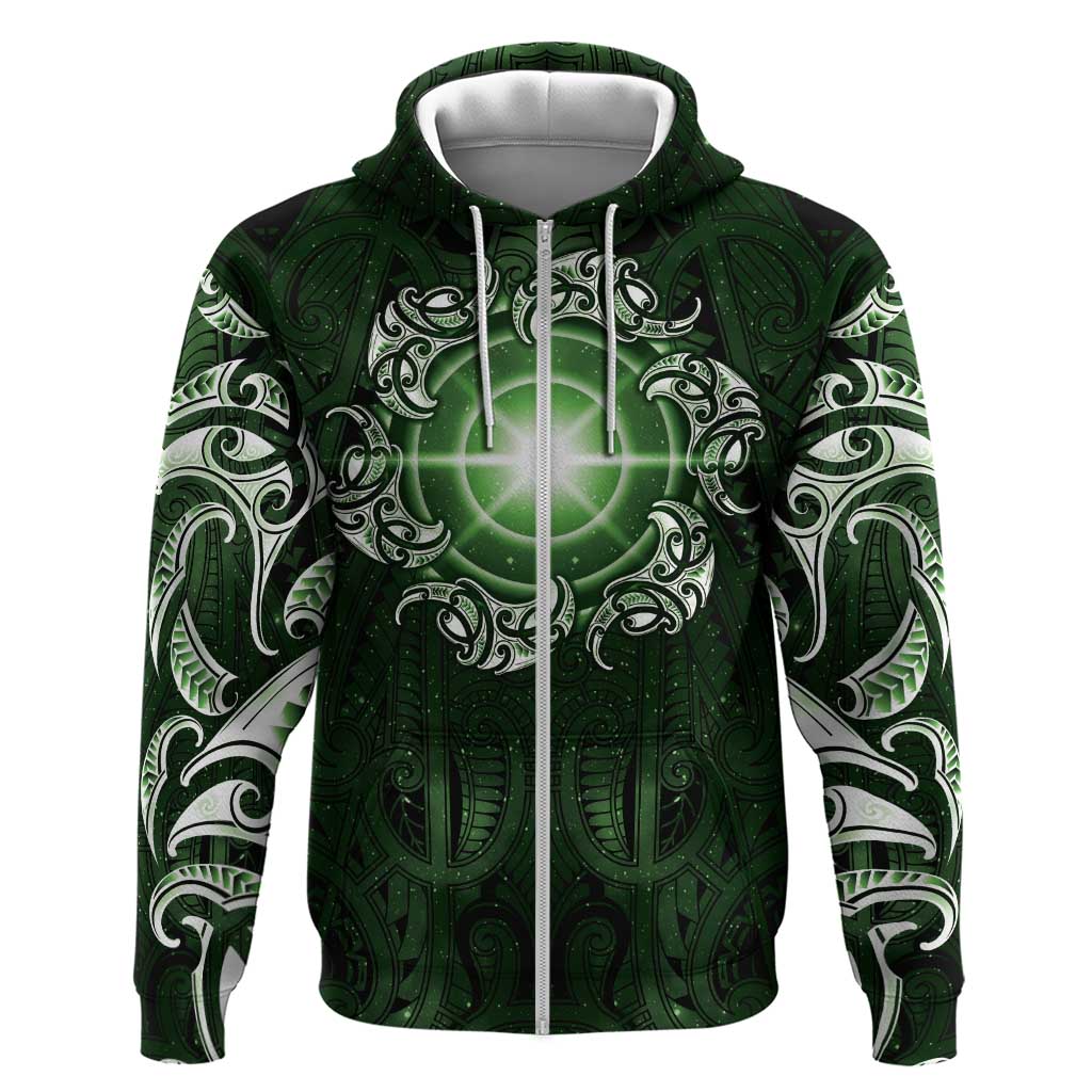 New Zealand Matariki Tupuarangi Zip Hoodie Maori Moko Green Galaxy
