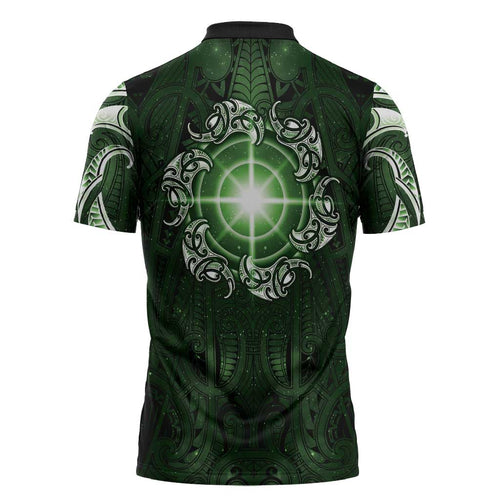 New Zealand Matariki Tupuarangi Zipper Polo Shirt Maori Moko Green Galaxy