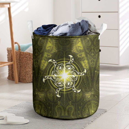 New Zealand Matariki Hiwaiterangi Laundry Basket Maori Moko Yellow Galaxy