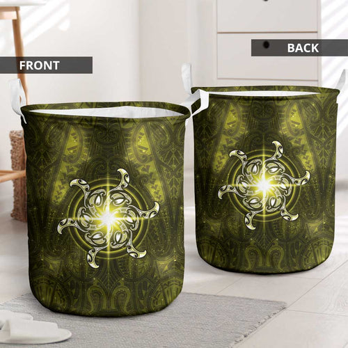 New Zealand Matariki Hiwaiterangi Laundry Basket Maori Moko Yellow Galaxy