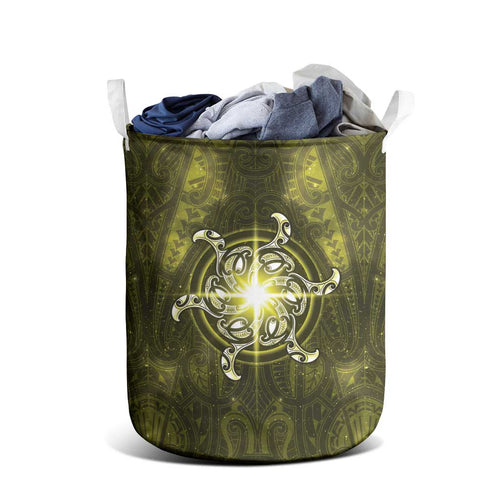 New Zealand Matariki Hiwaiterangi Laundry Basket Maori Moko Yellow Galaxy