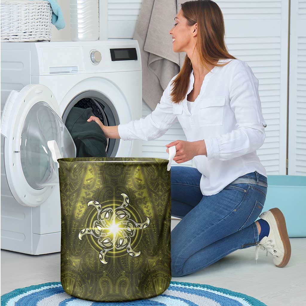New Zealand Matariki Hiwaiterangi Laundry Basket Maori Moko Yellow Galaxy