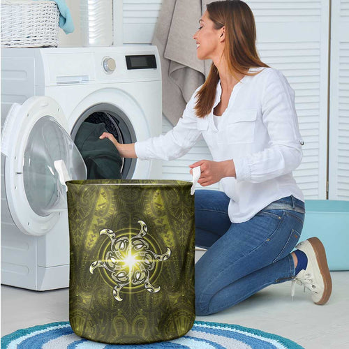 New Zealand Matariki Hiwaiterangi Laundry Basket Maori Moko Yellow Galaxy