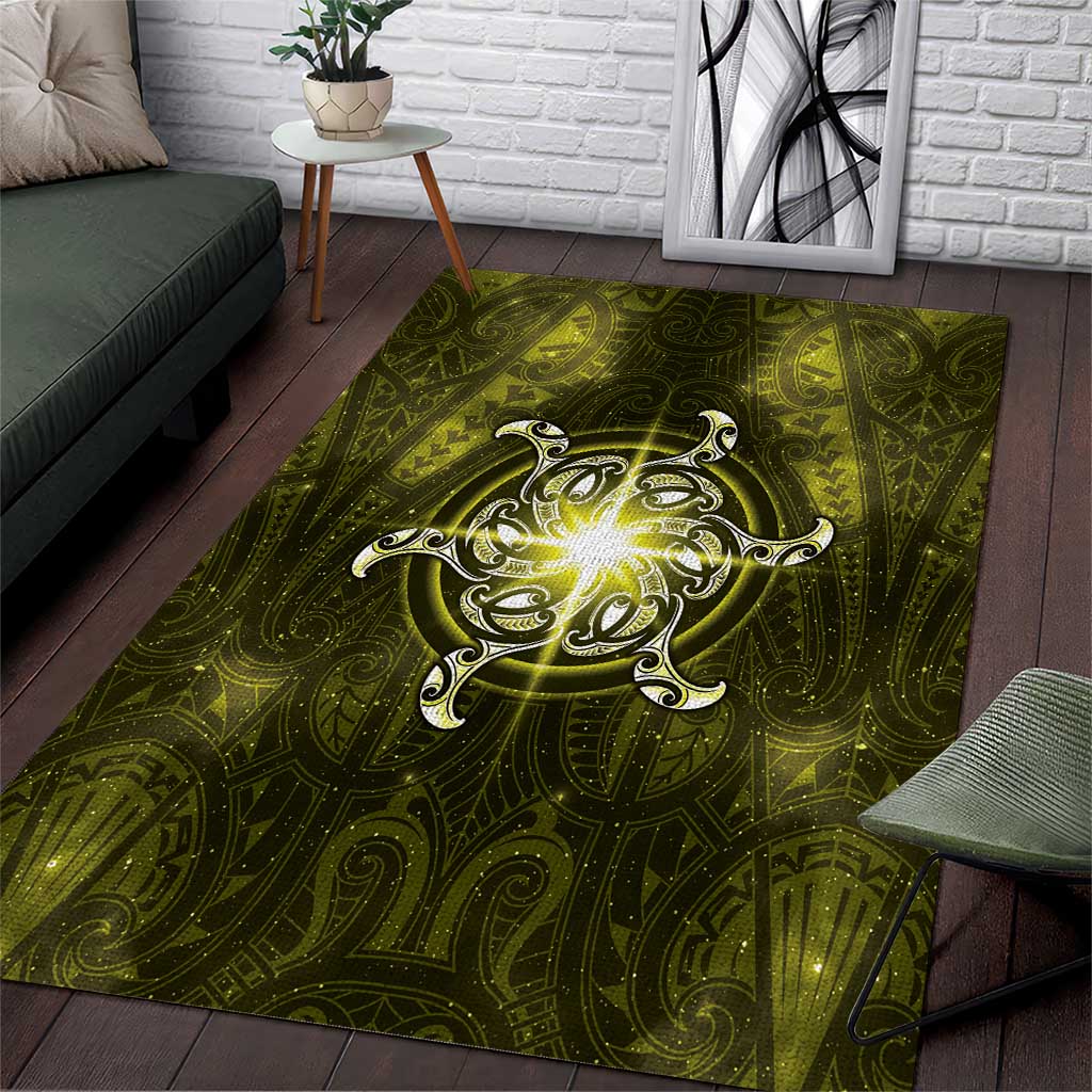 New Zealand Matariki Hiwaiterangi Area Rug Maori Moko Yellow Galaxy