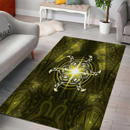 New Zealand Matariki Hiwaiterangi Area Rug Maori Moko Yellow Galaxy