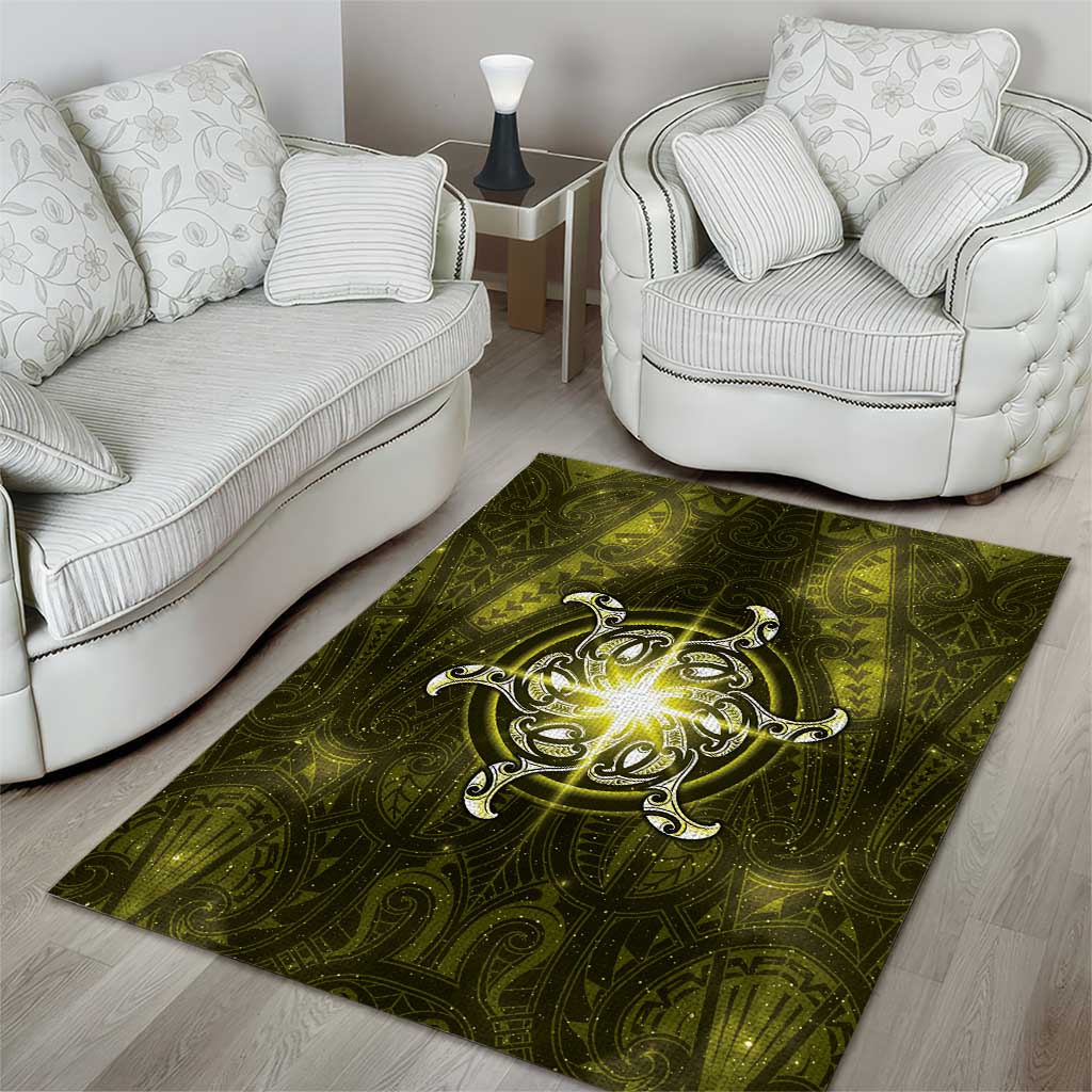 New Zealand Matariki Hiwaiterangi Area Rug Maori Moko Yellow Galaxy