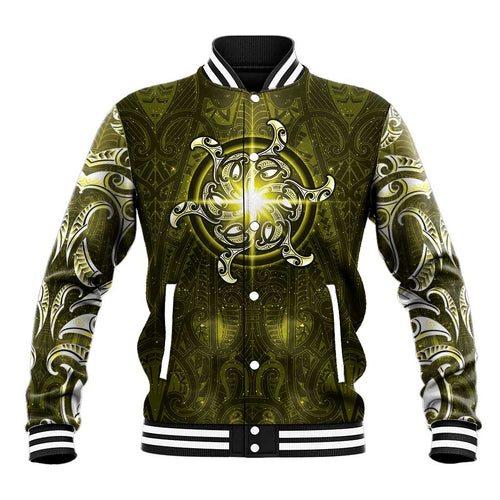 New Zealand Matariki Hiwaiterangi Baseball Jacket Maori Moko Yellow Galaxy