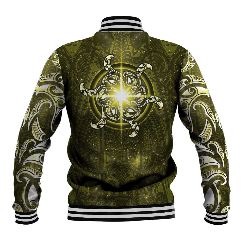 New Zealand Matariki Hiwaiterangi Baseball Jacket Maori Moko Yellow Galaxy