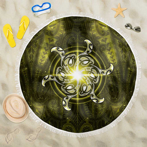 New Zealand Matariki Hiwaiterangi Beach Blanket Maori Moko Yellow Galaxy