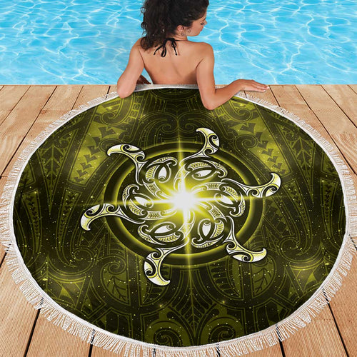 New Zealand Matariki Hiwaiterangi Beach Blanket Maori Moko Yellow Galaxy