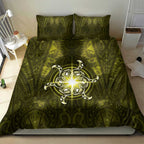 New Zealand Matariki Hiwaiterangi Bedding Set Maori Moko Yellow Galaxy