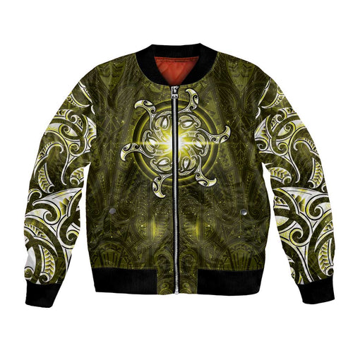 New Zealand Matariki Hiwaiterangi Bomber Jacket Maori Moko Yellow Galaxy
