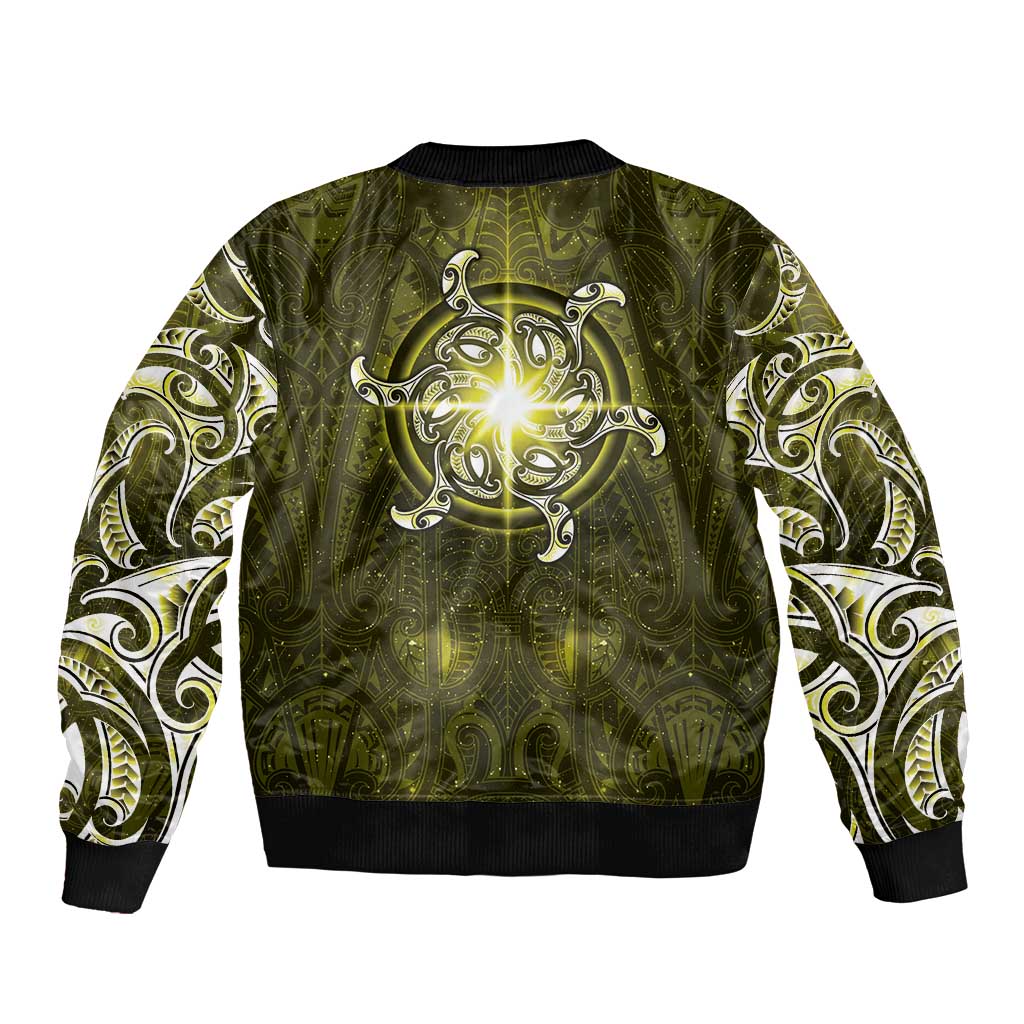 New Zealand Matariki Hiwaiterangi Bomber Jacket Maori Moko Yellow Galaxy
