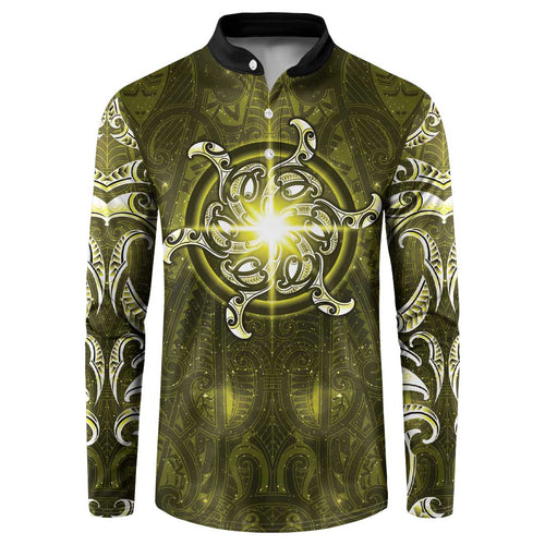 New Zealand Matariki Hiwaiterangi Button Sweatshirt Maori Moko Yellow Galaxy